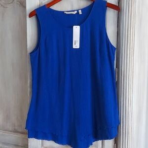 Soft Surroundings Top Siesta Key Tank sapphire blue cotton gauze sleeveless